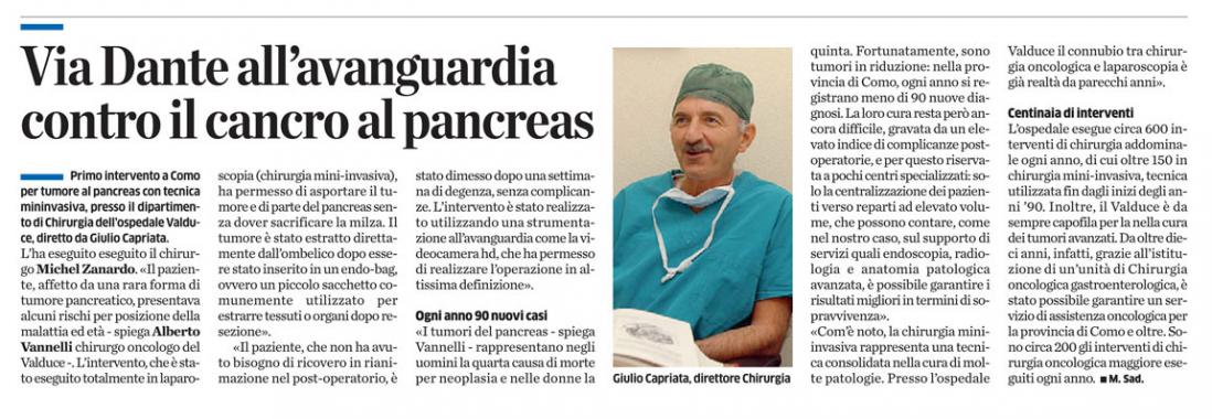 Via Dante all'avanguardia contro il cancro al pancreas